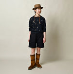 45R Linen Hippie Flower Puff Sleeve Sweater