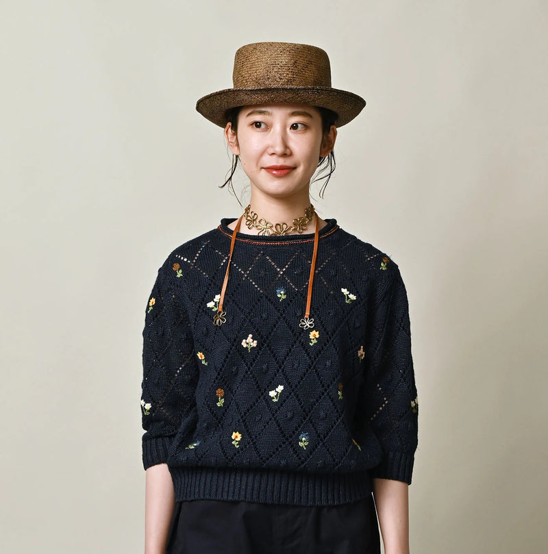 45R Linen Hippie Flower Puff Sleeve Sweater - Image 6