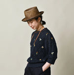 45R Linen Hippie Flower Puff Sleeve Sweater