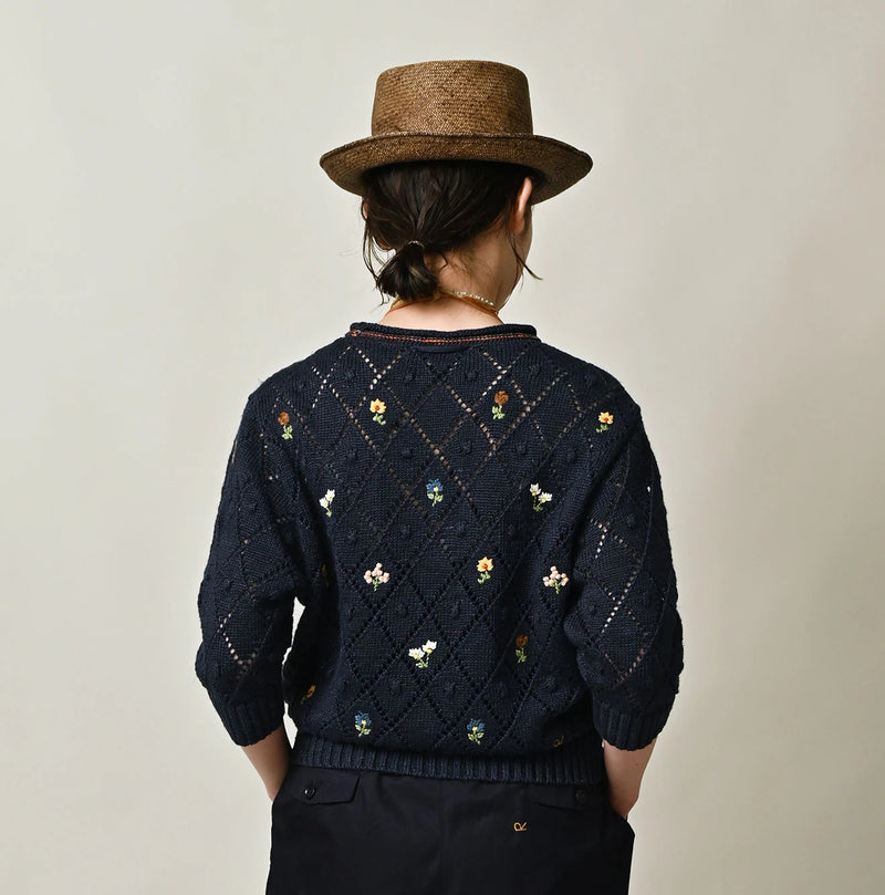 45R Linen Hippie Flower Puff Sleeve Sweater - Image 8