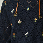 45R Linen Hippie Flower Puff Sleeve Sweater