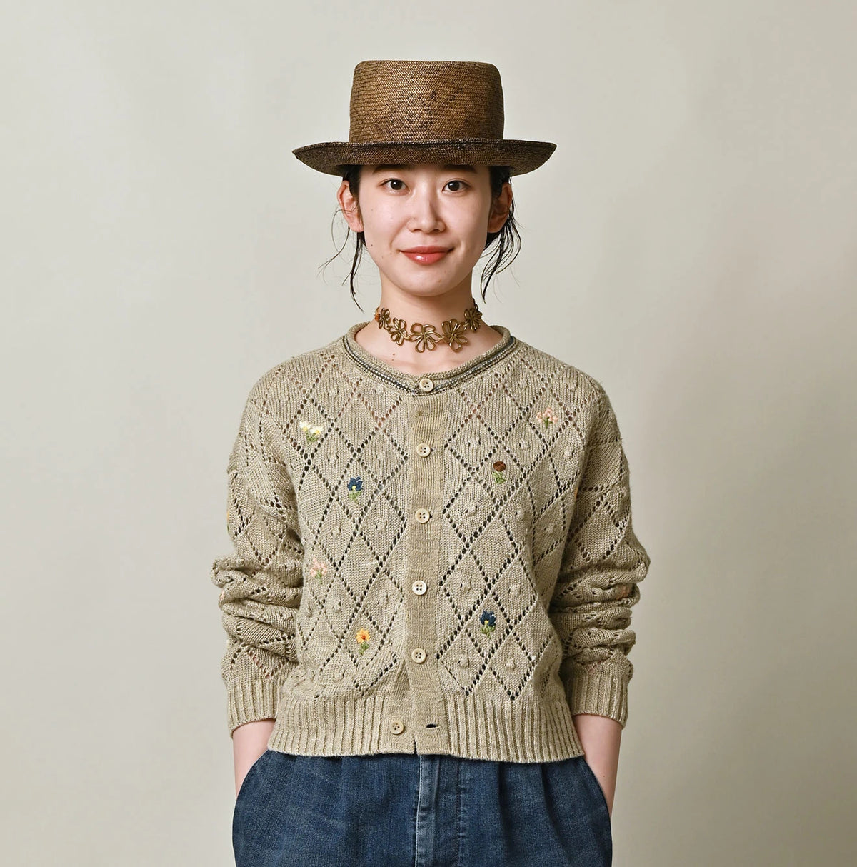 45R Linen Hippie Flower Bolero