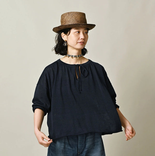 45R Indigo Gima Gathered Blouse