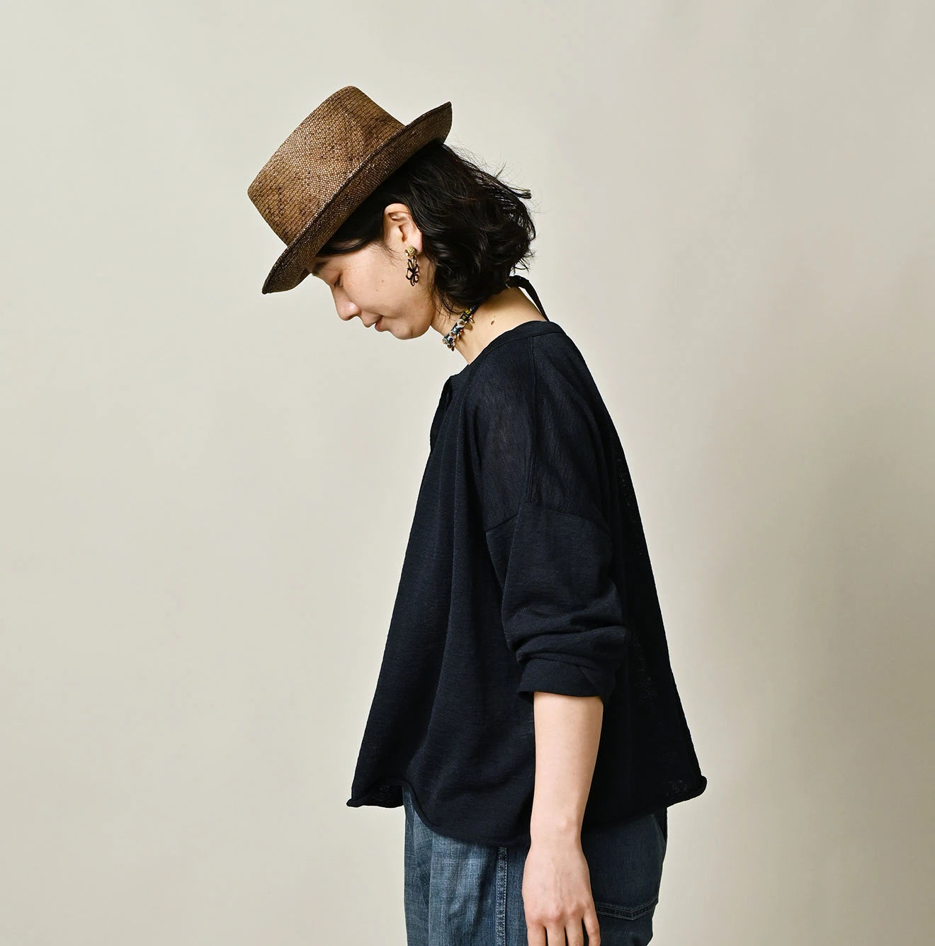 45R Indigo Gima Gathered Blouse - Image 4