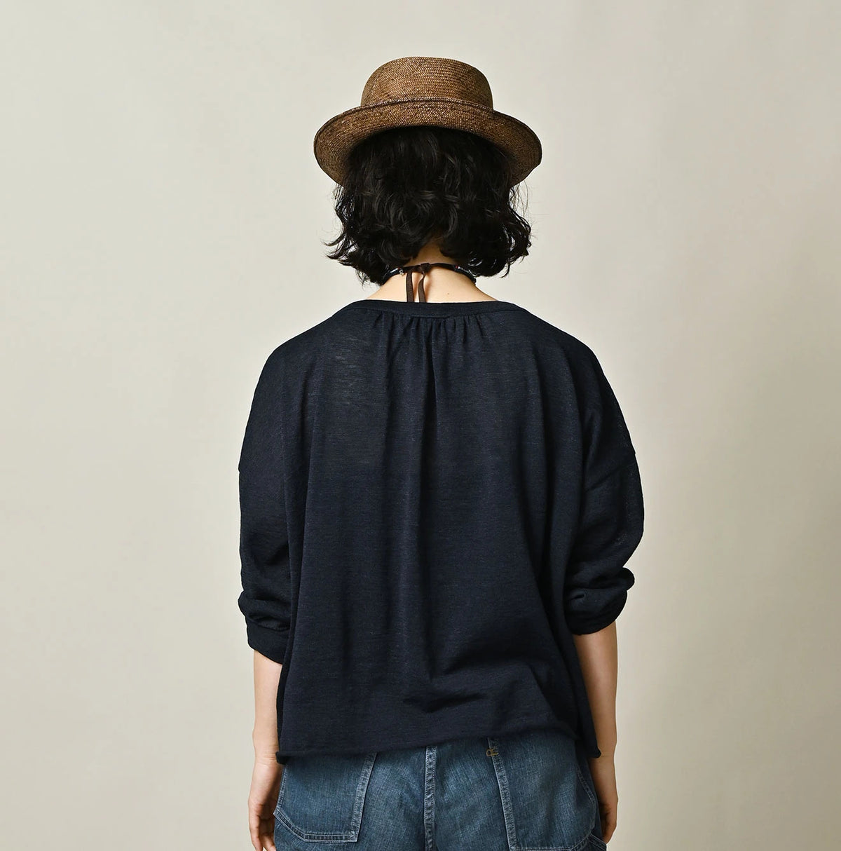 45R Indigo Gima Gathered Blouse