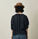 45R Indigo Gima Gathered Blouse