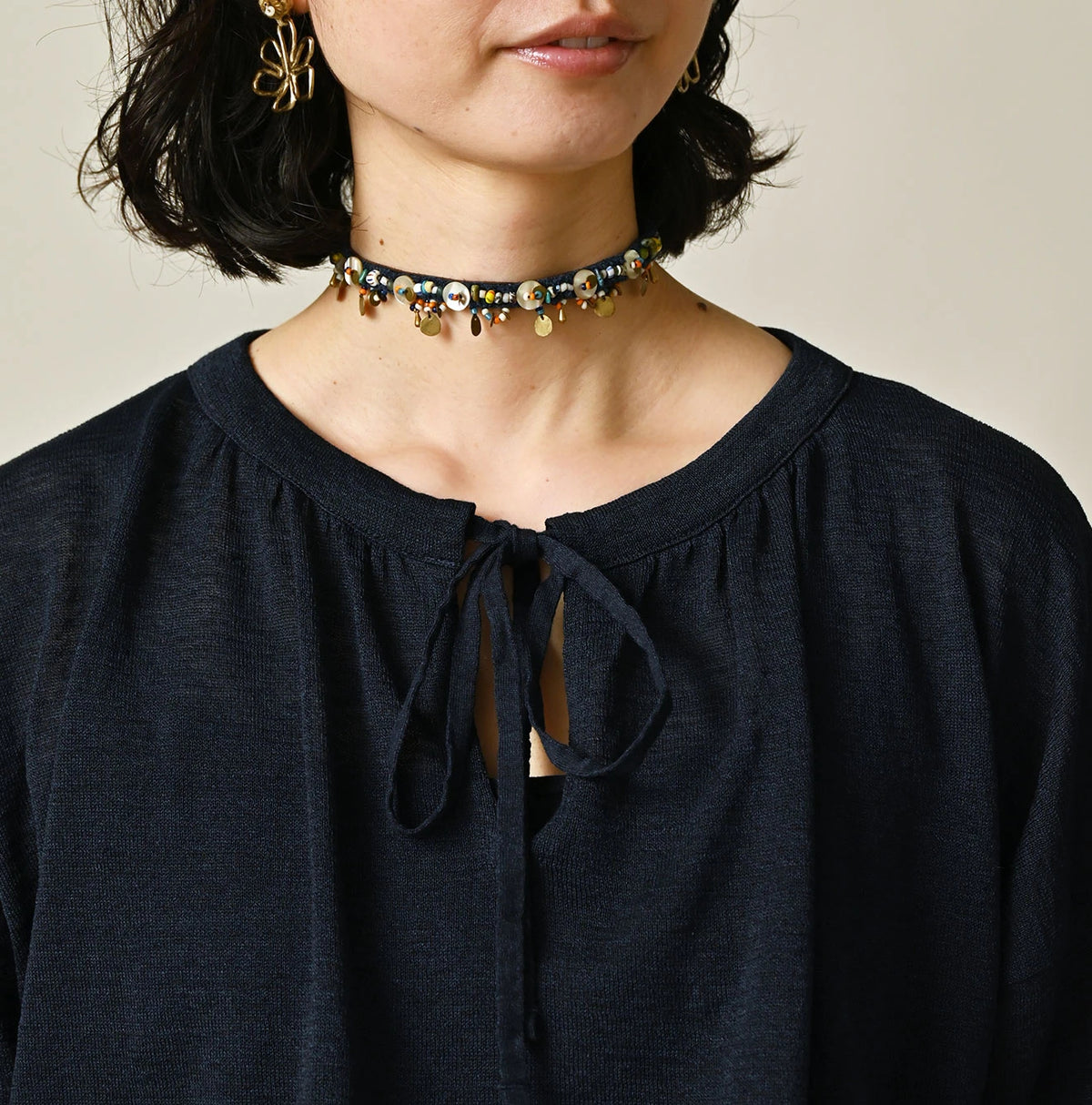 45R Indigo Gima Gathered Blouse