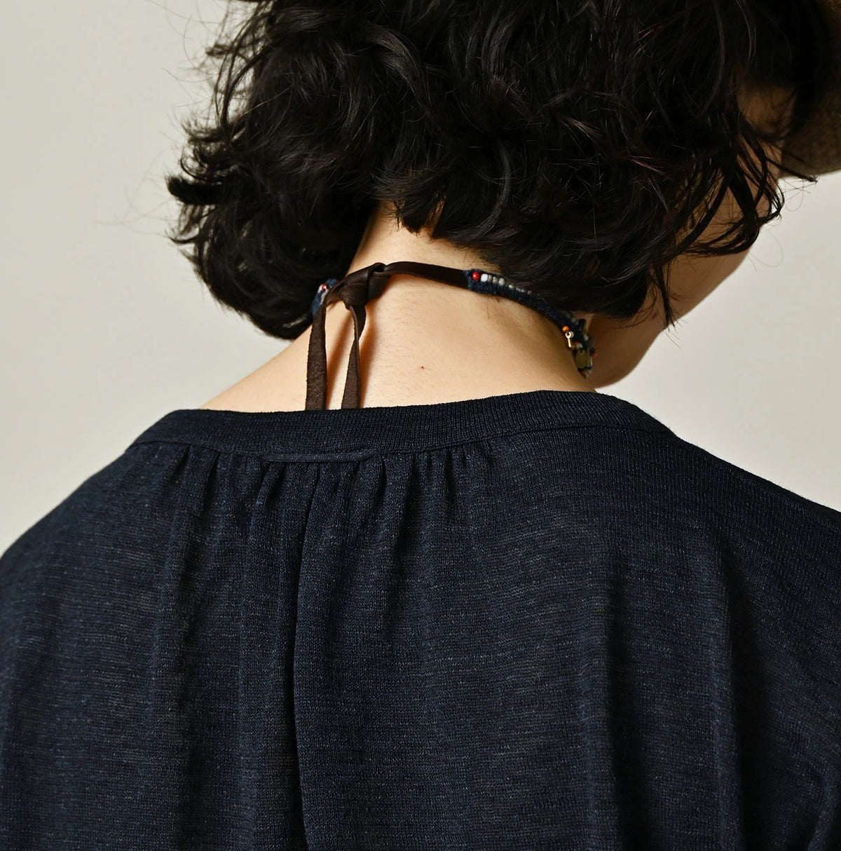 45R Indigo Gima Gathered Blouse