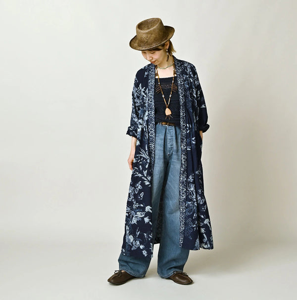45R Indigo Cotton Linen Palampore Long Happie