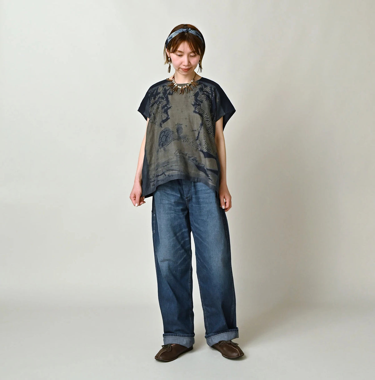 45R Indigo Picture Book Bandana Blouse