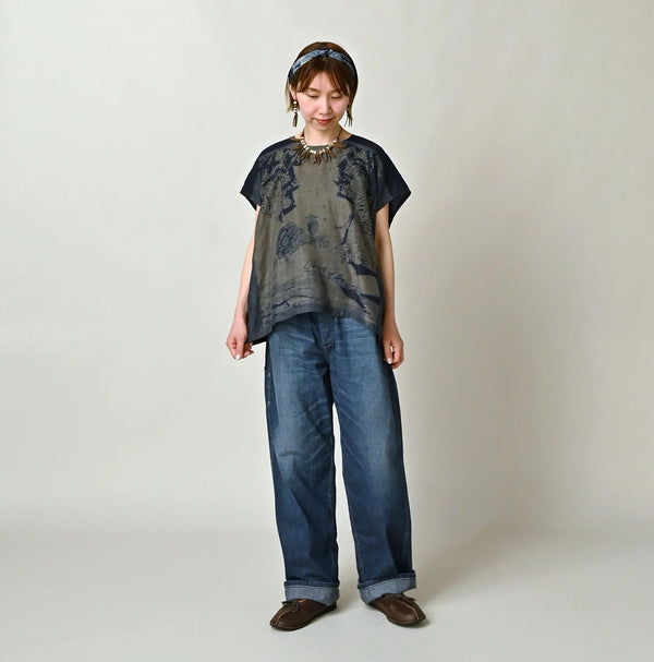 45R Indigo Picture Book Bandana Blouse