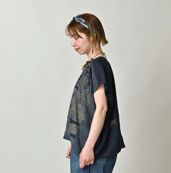 45R Indigo Picture Book Bandana Blouse