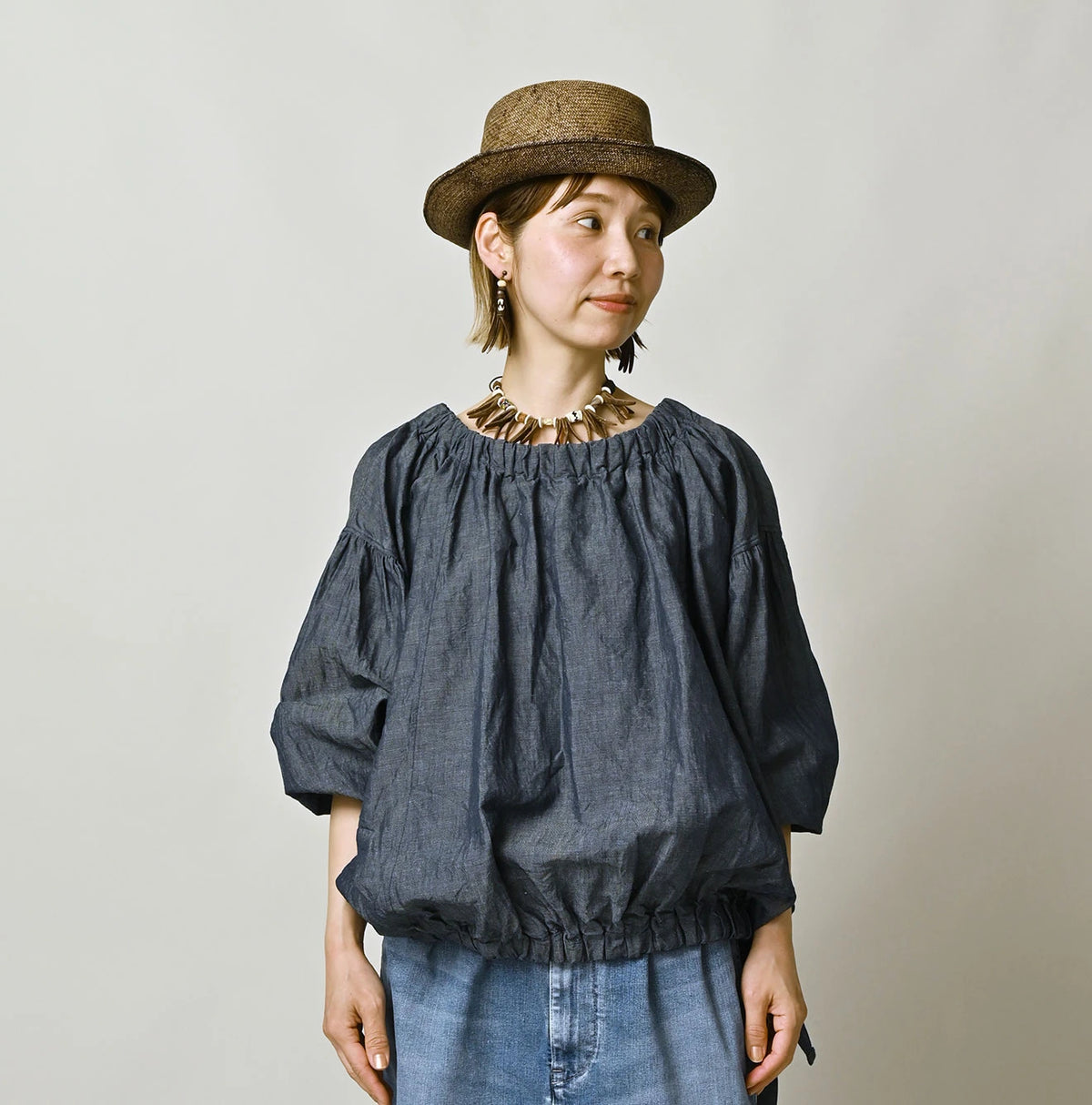 45R Cotton Linen Dungaree Sack Blouse