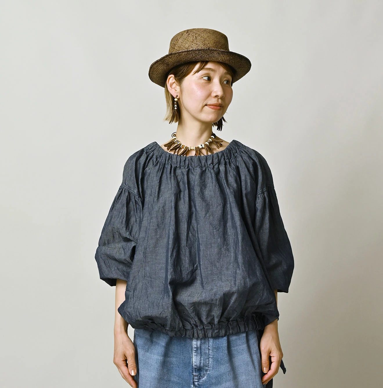 45R Cotton Linen Dungaree Sack Blouse - Image 3
