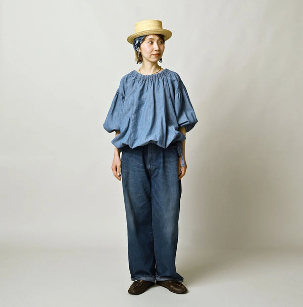 45R Cotton Linen Dungaree Sack Blouse Distressed