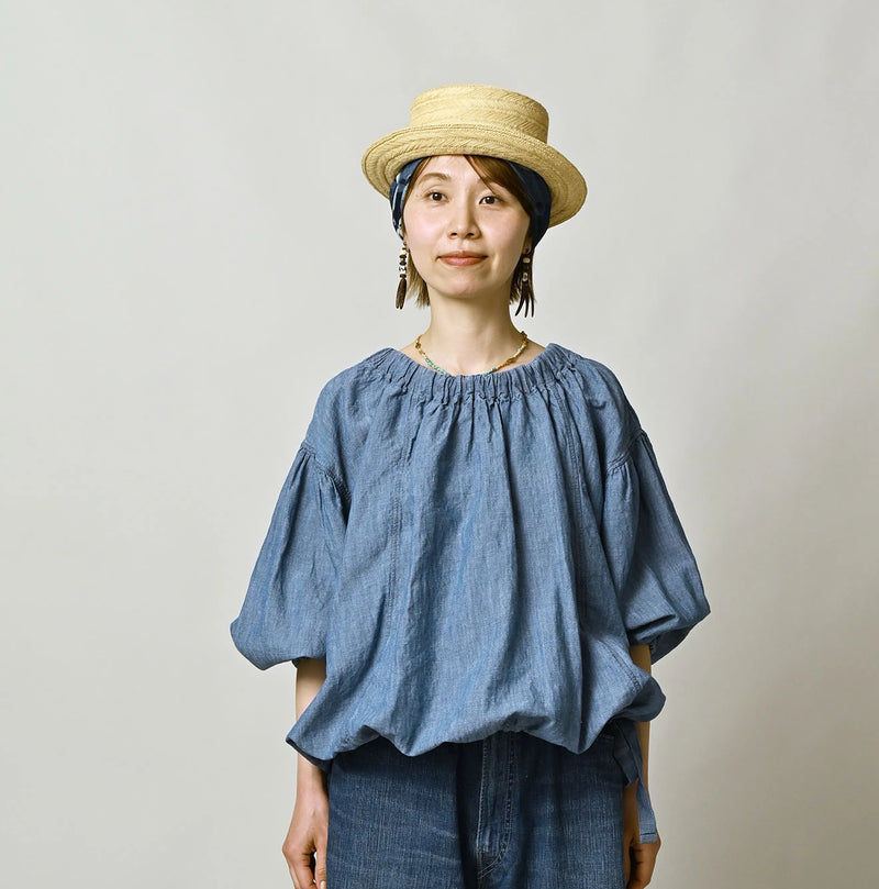 45R Cotton Linen Dungaree Sack Blouse Distressed - Image 4