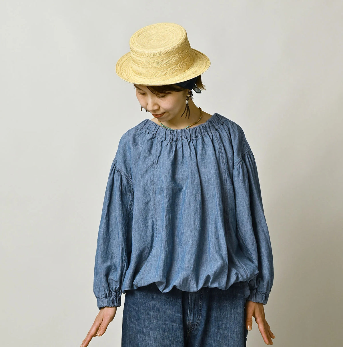 45R Cotton Linen Dungaree Sack Blouse Distressed
