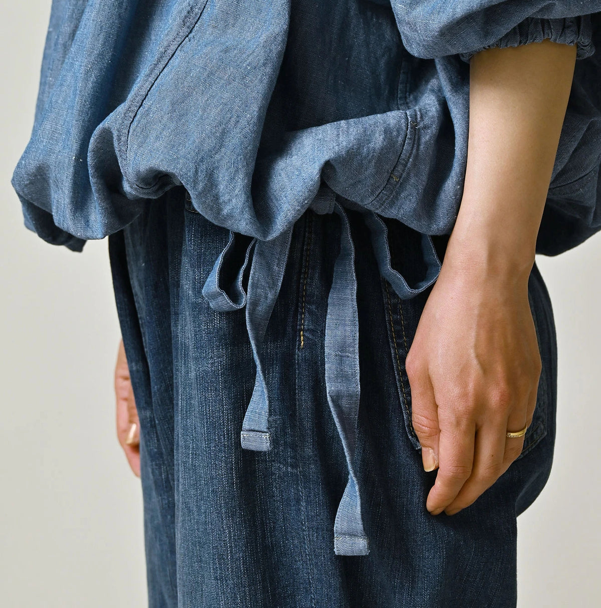 45R Cotton Linen Dungaree Sack Blouse Distressed