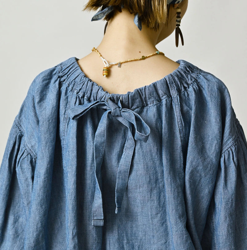 45R Cotton Linen Dungaree Sack Blouse Distressed - Image 11