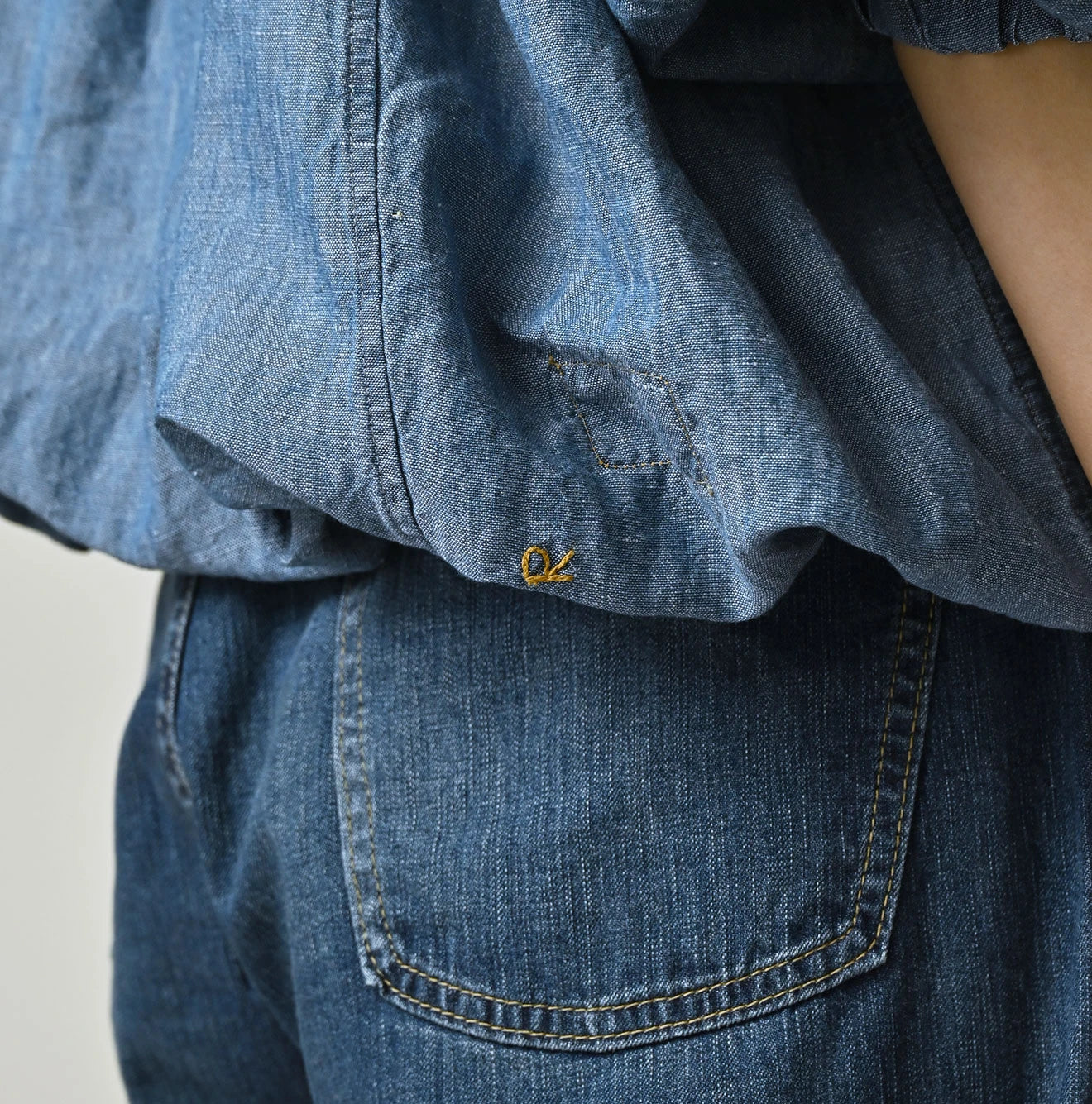 45R Cotton Linen Dungaree Sack Blouse Distressed - Image 13