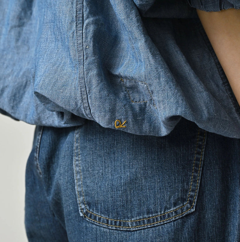 45R Cotton Linen Dungaree Sack Blouse Distressed - Image 13