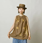 45R Linen Foil Shirring Sleeveless Top
