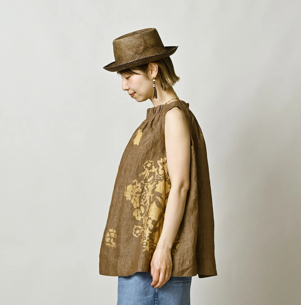 45R Linen Foil Shirring Sleeveless Top