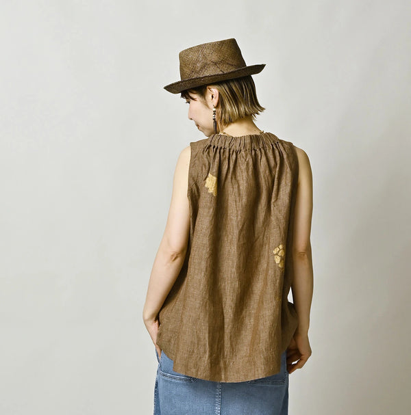 45R Linen Foil Shirring Sleeveless Top