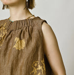 45R Linen Foil Shirring Sleeveless Top