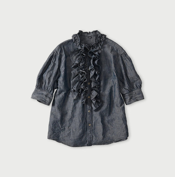 45R Cotton Linen Dungaree Frilled Coupe Shirt