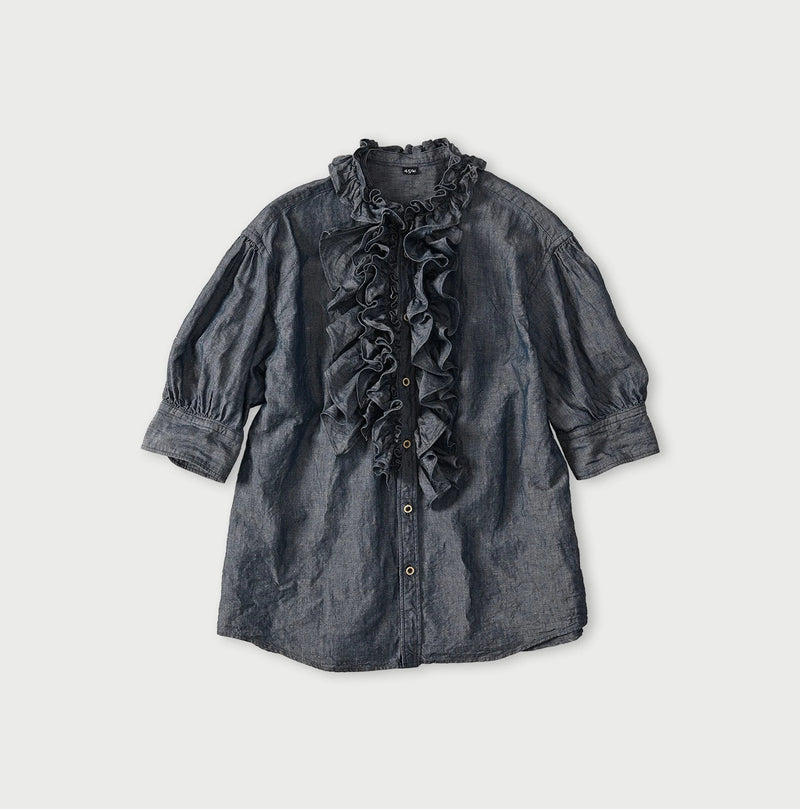45R Cotton Linen Dungaree Frilled Coupe Shirt - Image 1
