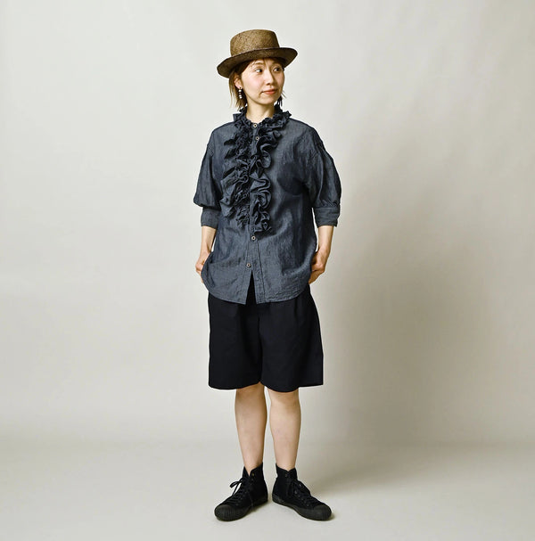 45R Cotton Linen Dungaree Frilled Coupe Shirt