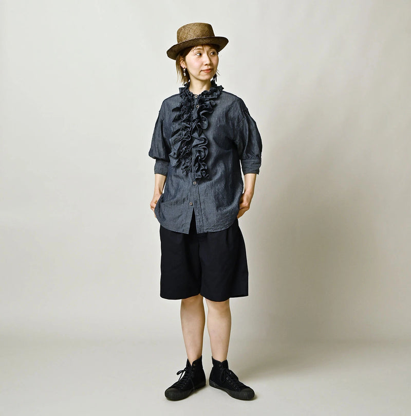 45R Cotton Linen Dungaree Frilled Coupe Shirt - Image 2