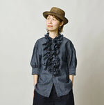 45R Cotton Linen Dungaree Frilled Coupe Shirt