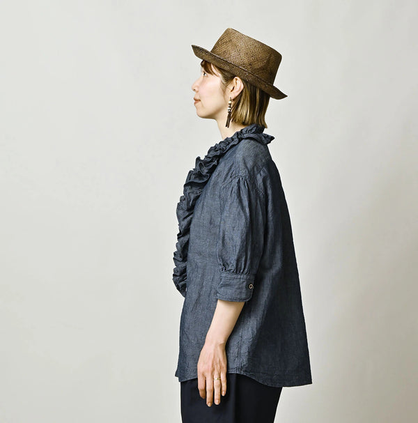 45R Cotton Linen Dungaree Frilled Coupe Shirt