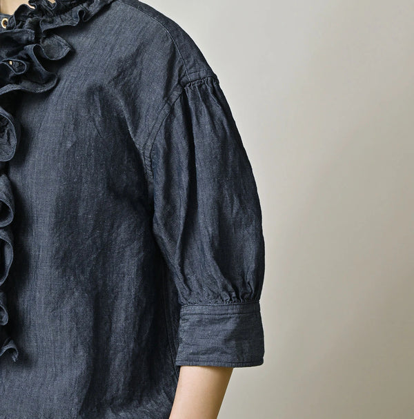 45R Cotton Linen Dungaree Frilled Coupe Shirt