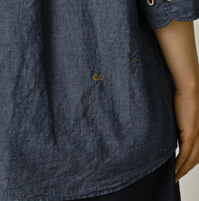 45R Cotton Linen Dungaree Frilled Coupe Shirt - Image 10