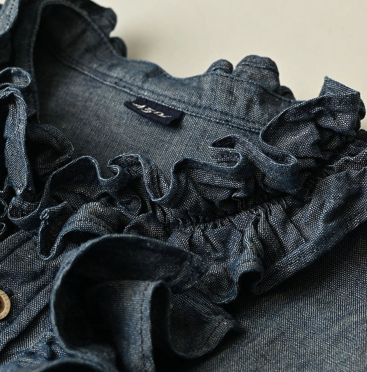 45R Cotton Linen Dungaree Frilled Coupe Shirt