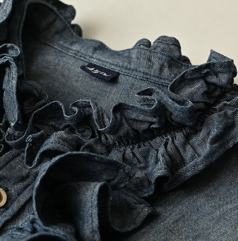 45R Cotton Linen Dungaree Frilled Coupe Shirt - Image 12