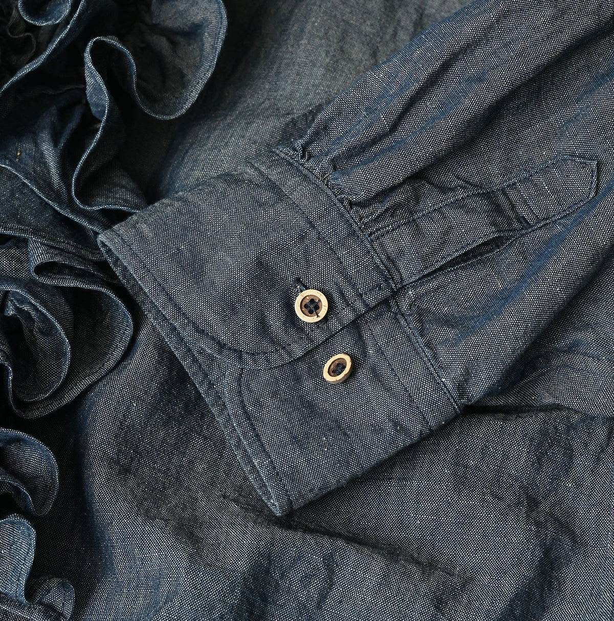 45R Cotton Linen Dungaree Frilled Coupe Shirt