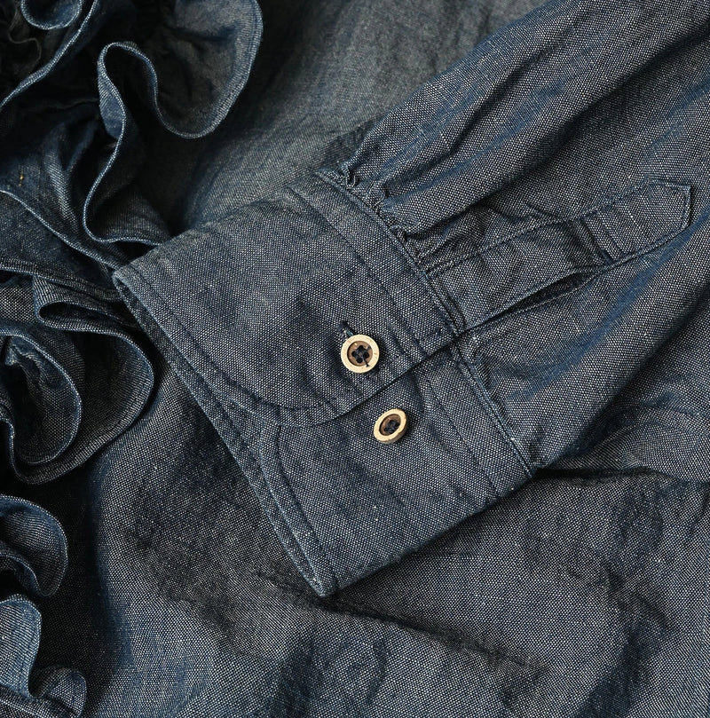 45R Cotton Linen Dungaree Frilled Coupe Shirt - Image 14