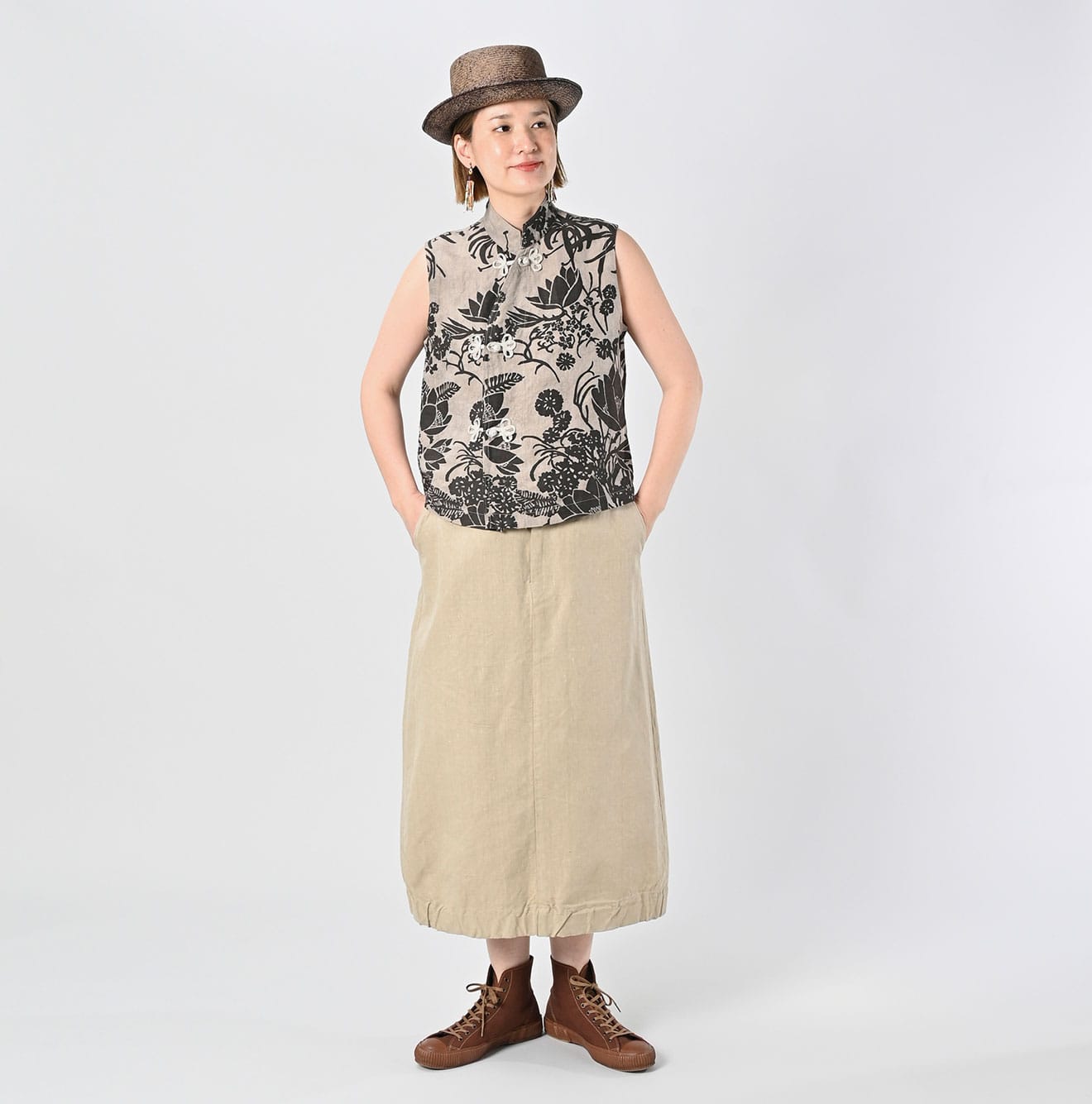 45R Linen Lotus Clover Knot Camisole