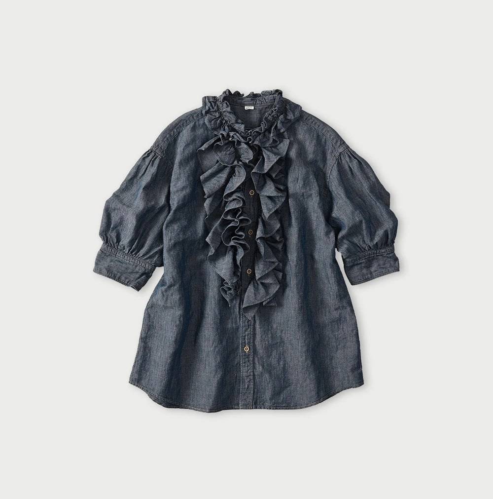 Cotton Linen Dungaree Frilled Coupe Shirt Distressed | 45R Official ...
