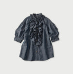 45R Cotton Linen Dungaree Frilled Coupe Shirt Distressed