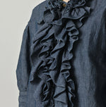 45R Cotton Linen Dungaree Frilled Coupe Shirt Distressed