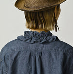 45R Cotton Linen Dungaree Frilled Coupe Shirt Distressed