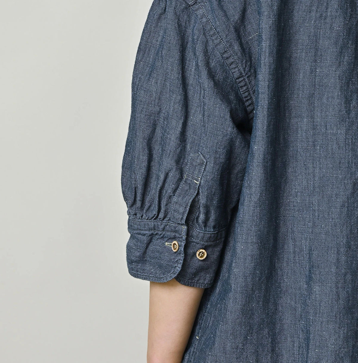 45R Cotton Linen Dungaree Frilled Coupe Shirt Distressed