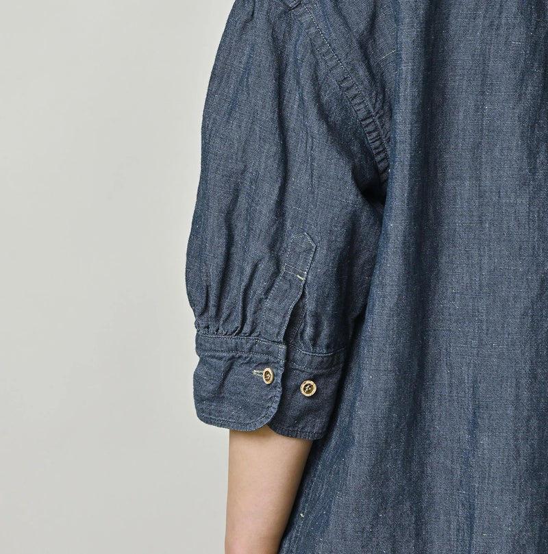 45R Cotton Linen Dungaree Frilled Coupe Shirt Distressed - Image 11