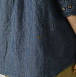 45R Cotton Linen Dungaree Frilled Coupe Shirt Distressed