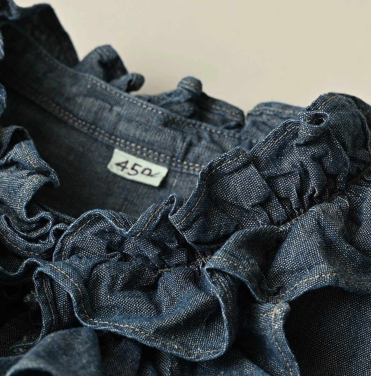 45R Cotton Linen Dungaree Frilled Coupe Shirt Distressed